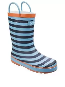 Image of Cotswold Boys Blue Stripe Wellington Boots, Blue, Size 5 Younger