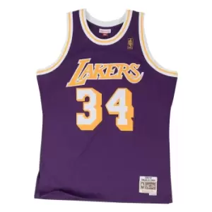 Image of Mitchell And Ness Nba Swingman Jersey La Lakers 96 - Shaquille O'neal, Purple / Yellow, Male, Basketball Jerseys, SMJYGS18178-LALPURP96SON