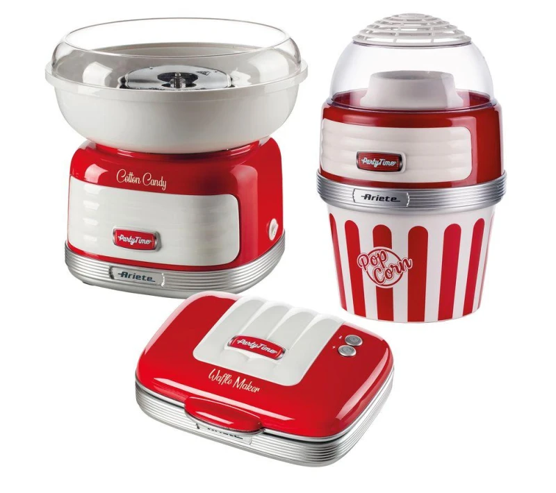 Image of ARIETE Party Time ARPK43 Cotton Candy, Waffle & Popcorn Maker Set - Red 5016368091883