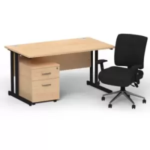 Image of Impulse 1400 x 800 Black Cant Office Desk Maple + 2 Dr Mobile Ped & Chiro Med Back Black W/Arms