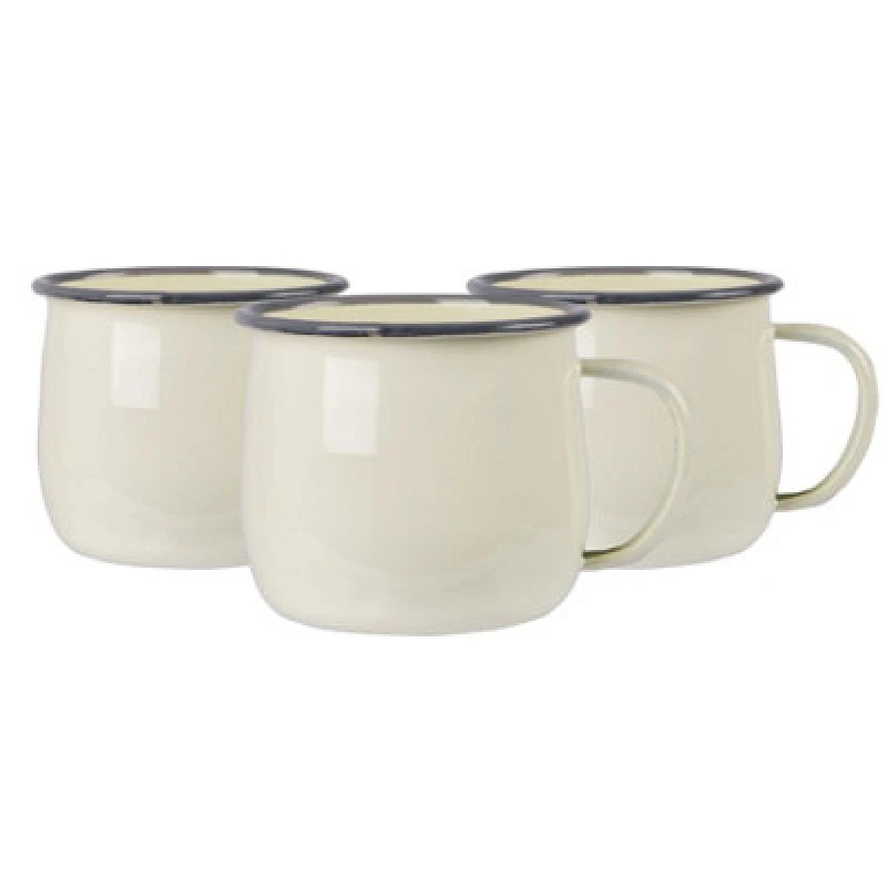 Image of Argon Tableware Coloured Enamel Belly Mugs - 375Ml - Cream/grey - Pack Of 6