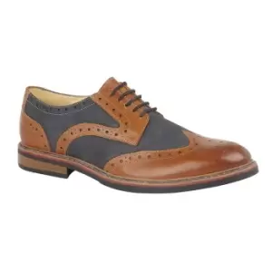 Image of Roamers Mens 5 Eye Brogue Laced Nubuck Leather Shoe (9 UK) (Dark Tan/Navy)