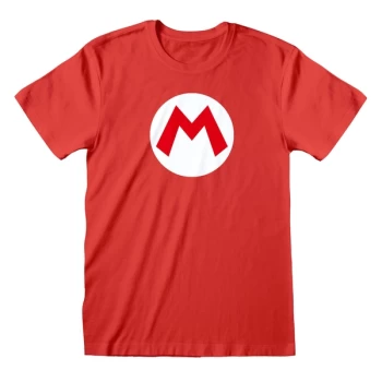 Image of Nintendo Super Mario - Mario Badge Unisex Medium T-Shirt - Red