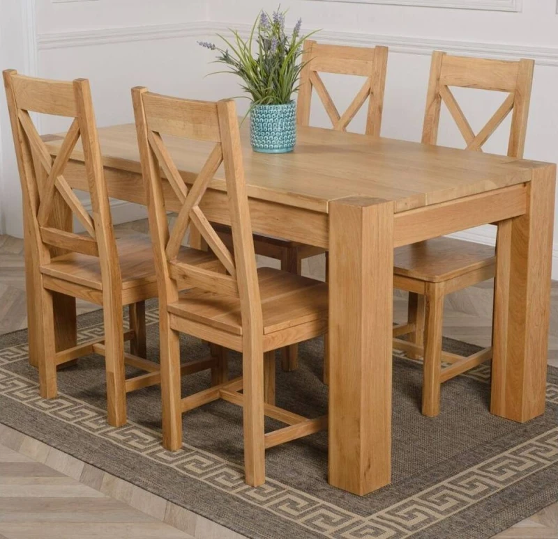 Image of Thats Furniture Kuba 150 x 85cm Chunky Medium Oak Dining Table & 4 Berkeley Chairs in Brown Brown Unisex 150 x 85 cm