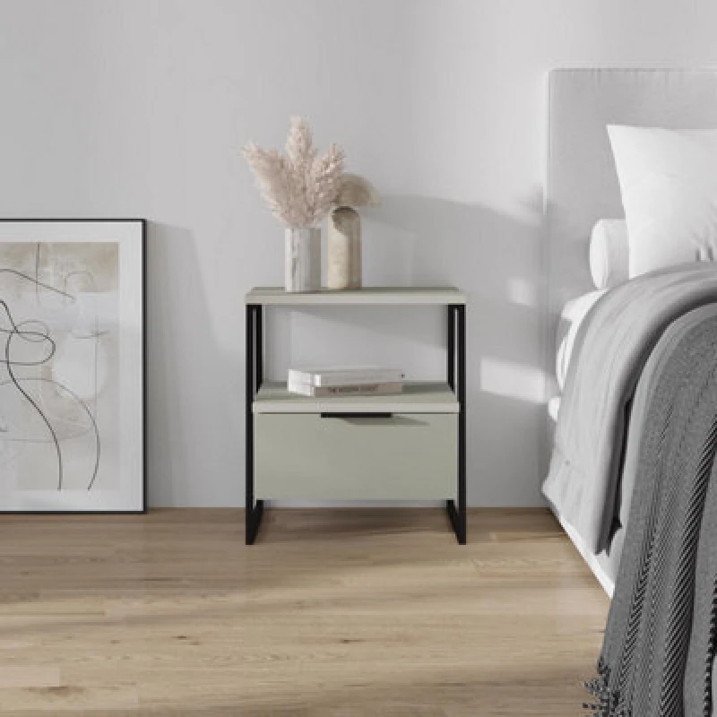 Image of FWStyle FWStyle 1 Drawer Bedside Chest Table Ash Green Open Shelf Design Green One Size Unisex 8683628016213