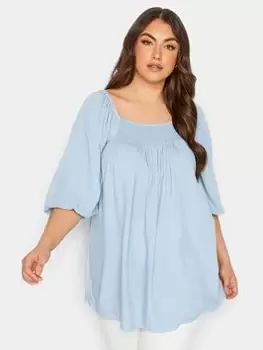 Image of Yours Yours Gypsy Bardot Chambray Top - Blue, Size 20, Women