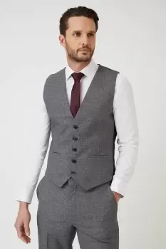 Image of Slim Grey Texture Grid Check Waistcoat