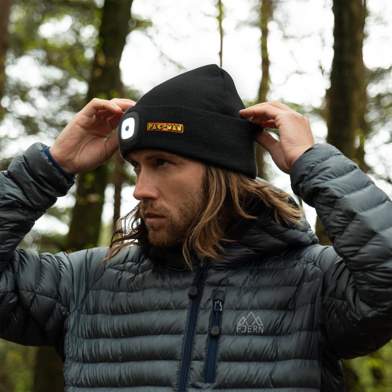 Image of Pac-Man PAC-MAN LED Light-Up Winter Beanie Novelty Gift Black unisex One Size