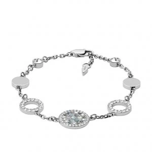 Image of Fossil Ladies Silver Tone Mother-Of-Pearl Disc Bracelet