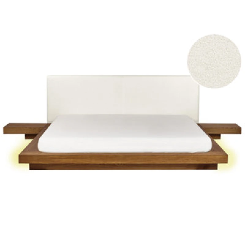 Image of Beliani Bed With LED Boucle Zen 180 X 200 Cm (Eu Super King) LED Natural Ash Wood