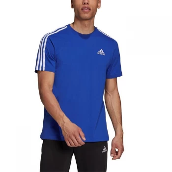 Image of Adidas 3 Stripe Essential T Shirt Mens - Bold Blue/White