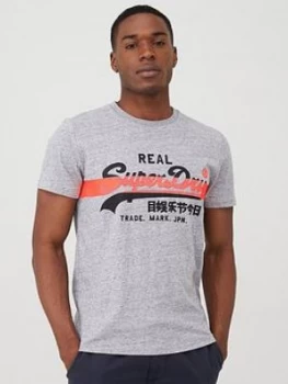 Image of Superdry Vintage Label Cross Hatch T-Shirt - Dark Grey, Size XS, Men