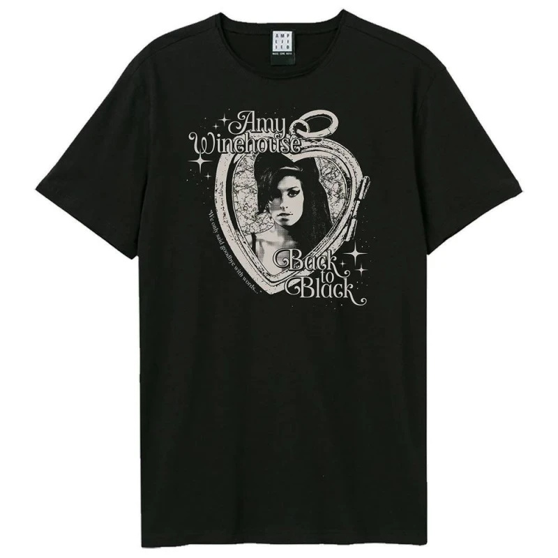 Image of Amy Winehouse Mens Heart Frame T-Shirt in Black Size: XS Black Male XS
