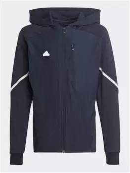 Image of adidas Designed For Gameday Full-zip Hoodie, Bright Blue, Size 9-10 Years