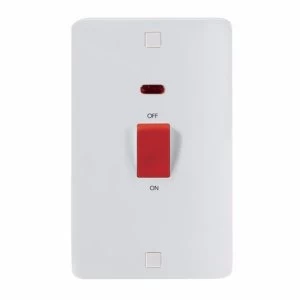 Image of KnightsBridge Pure 9mm 45A White 2G DP 230V Electric Cooker Wall Plate Switch With Neon
