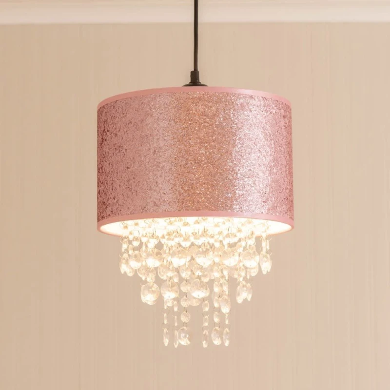 Image of Valuelights Bonita Pair Of Pink Glitter And Jewel Droplet Ceiling Lamp Shades