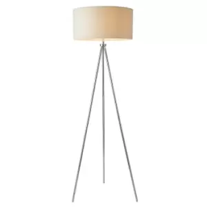 Image of Sleek Tripod Floor Lamp Chrome E27 Free Standing Lounge Light & Ivory Shade