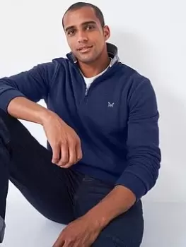Image of Crew Clothing Classic Half Zip Sweatshirt, Dark Blue, Size S, Men