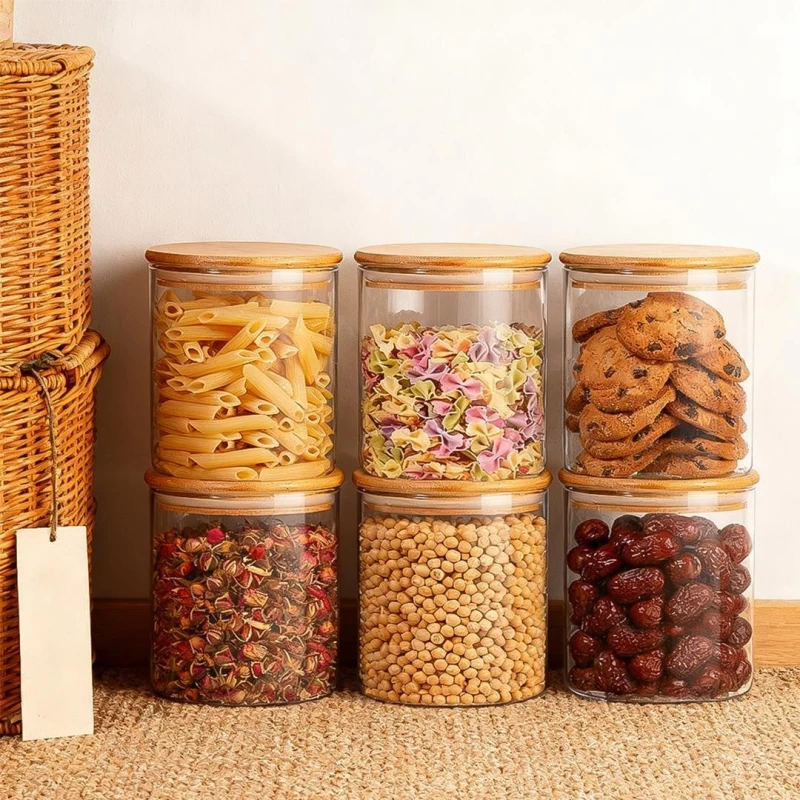 Image of LIFE IDEAS Glass Jars Storage Containers with Bamboo Lids Clear1 unisex 6PCS