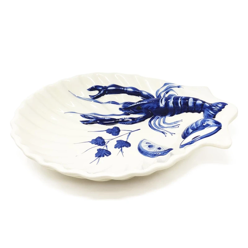 Image of Verano Spanish Ceramics Coastal Ceramics Hand Painted Kitchen Dining Table Decor Sea Shell Serving Dish 35cm (L) x 29cm (W) White Unisex 35cm (L) x 2