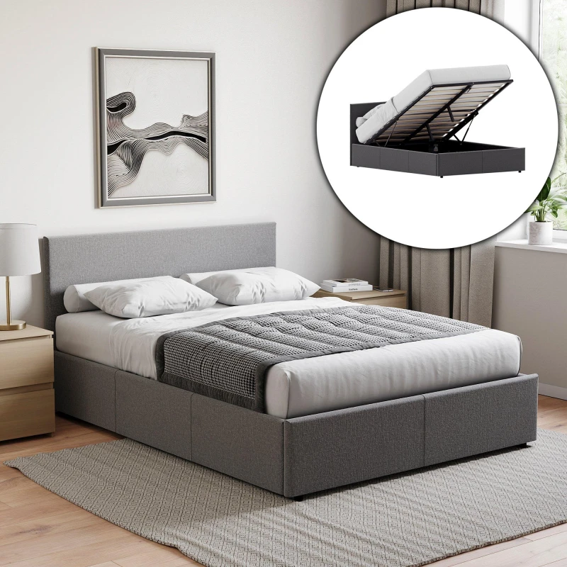 Image of Lassic Veronica King Ottoman Storage Bed & Mattress Set Dark Grey Linen unisex King Size