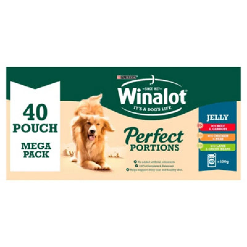 Image of Winalot Meaty Chunks Mixed in Jelly (Beef, Chicken, Lamb) Wet Dog Food Pouches, 40 x 100g - Winalot Perfect Portions Adult