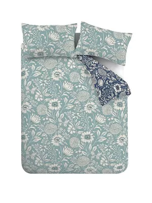 Image of Catherine Lansfield Catherine Lansfield Tapestry Floral Easy Care Duvet Cover Set Blue