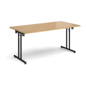 Image of Rectangular folding leg table with Black legs and straight foot rails 1600mm x 800mm - oak