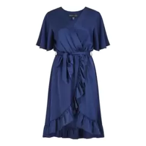 Image of Mela London Navy Satin Wrap Dress - Blue