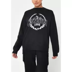 Image of Missguided Petite Colorado Graphic Print Sweatshirt - Black