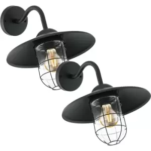 Image of 2 PACK IP44 Outdoor Wall Light Black Cage Fisherman Shade 60W E27 Porch Lamp