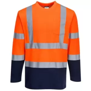 Image of Portwest S280ONRS - sz S Two-Tone Long Sleeved Cotton Comfort T-Shirt - Orange/Navy - Orange/Navy