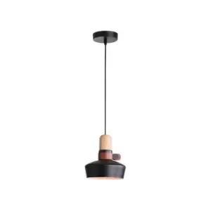 Image of Ialysos Dome Ceiling Pendant Light 1x E27 Black Wood Leather