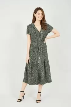 Image of Green Animal Print Midi Shirt Dress