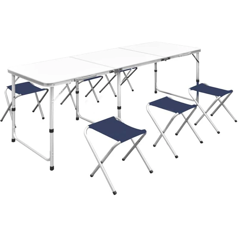 Image of vidaXL Foldable Camping Table Set 6 Stools Height Adjustable 180x60cm Hiking