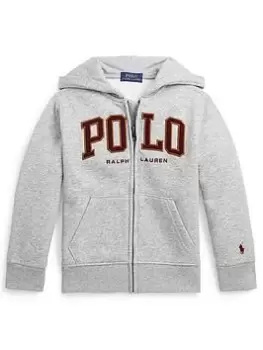 Image of Ralph Lauren Boys Polo Logo Zip Through Hoodie - Grey Marl, Grey, Size 8-10 Years=M