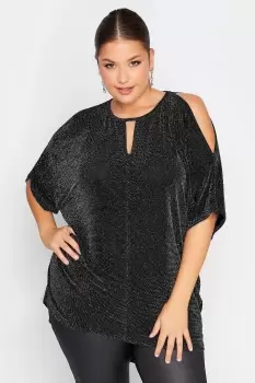 Image of Glitter Cold Shoulder Cape Top