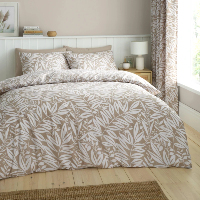 Image of Catherine Lansfield 'Sorrel Leaf' Reversible Duvet Cover Set Natural