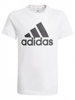 Image of adidas Boys Junior Bl T-Shirt - White/Black, Size 9-10 Years