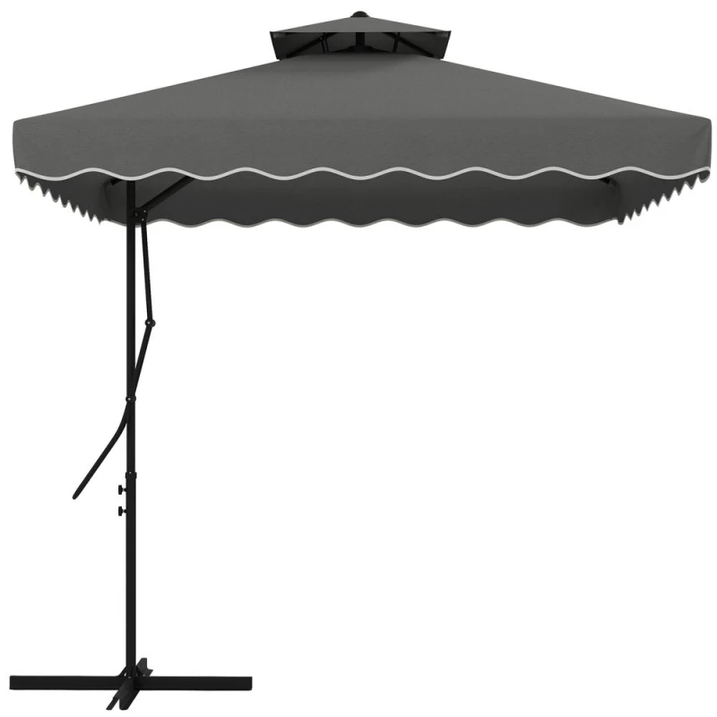 Image of Outsunny Premium Outsunny 2.5m Square Cantilever Garden Parasol - Elegant Grey Design - High-Quality Materials - Cross Base Included - Dark Grey