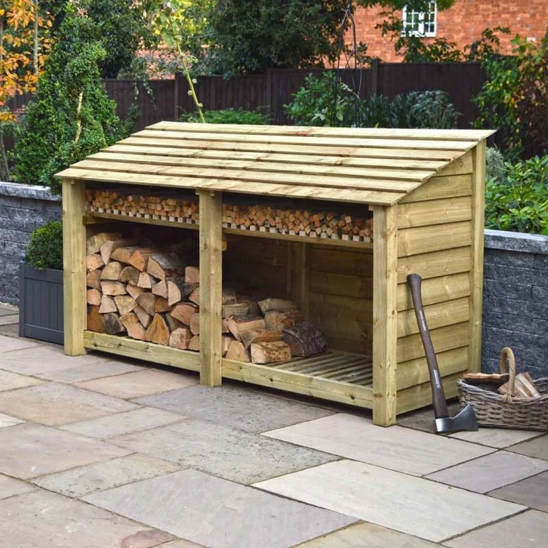 Image of Rutland County Garden Furniture Ltd Normanton 4ft Log Store with Kindling Shelf L80 x W230 x H128cm, Green Green Unisex