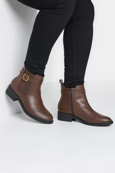 Image of Buckle Faux Leather Ankle Boots