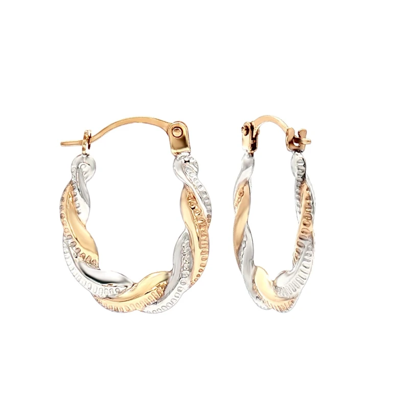 Image of Jewelco London 9ct Yellow and White Gold Twisted Platted Creole Earrings - JER733 Multi female