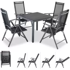 Image of Casaria Alu seating group "Bern" 4 folding chairs + WPC garden table 80x80x74cm garden furniture set aluminum - grey