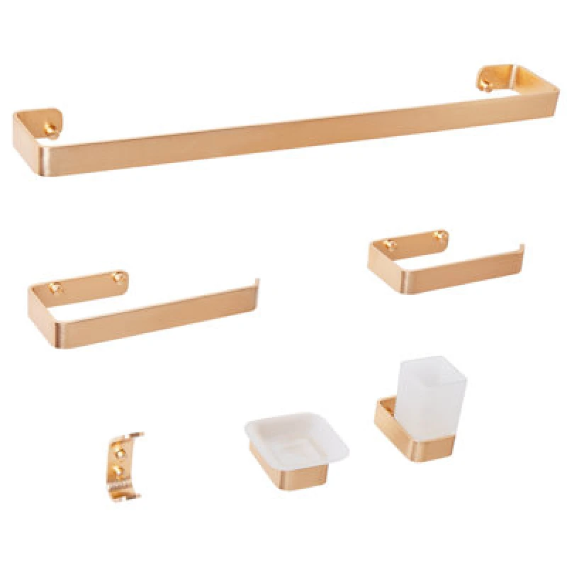 Image of Beliani 6 Piece Bathroom Hardware Set Zorritos With Towel Bars And Hooks Metal Gold