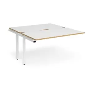Image of Bench Desk Add On 2 Person Rectangular Desks 1400mm White/Oak Tops With White Frames 1600mm Depth Adapt
