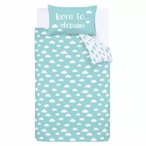 Image of Born To Dream 100% Organic Cotton Duvet Cover and Pillowcase Set Light Blue