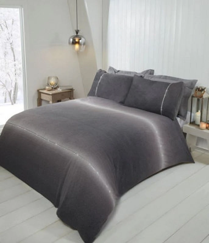 Image of Rapport Home Diamante Teddy Duvet Cover Set with Pillowcase in Grey Size: Single Grey Unisex Single