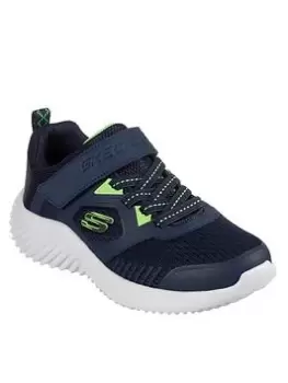 Image of Skechers Boys Bounder Gore & Strap Trainer With Upper Embossed Details, Navy/Green, Size 13 Younger