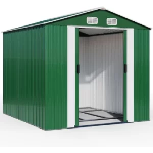 Image of Deuba Garden Metal Tool Shed Size and Colour Choice Galvanised Green Anthracite Brown Roofed Outdoor Storage 10x8ft, Green